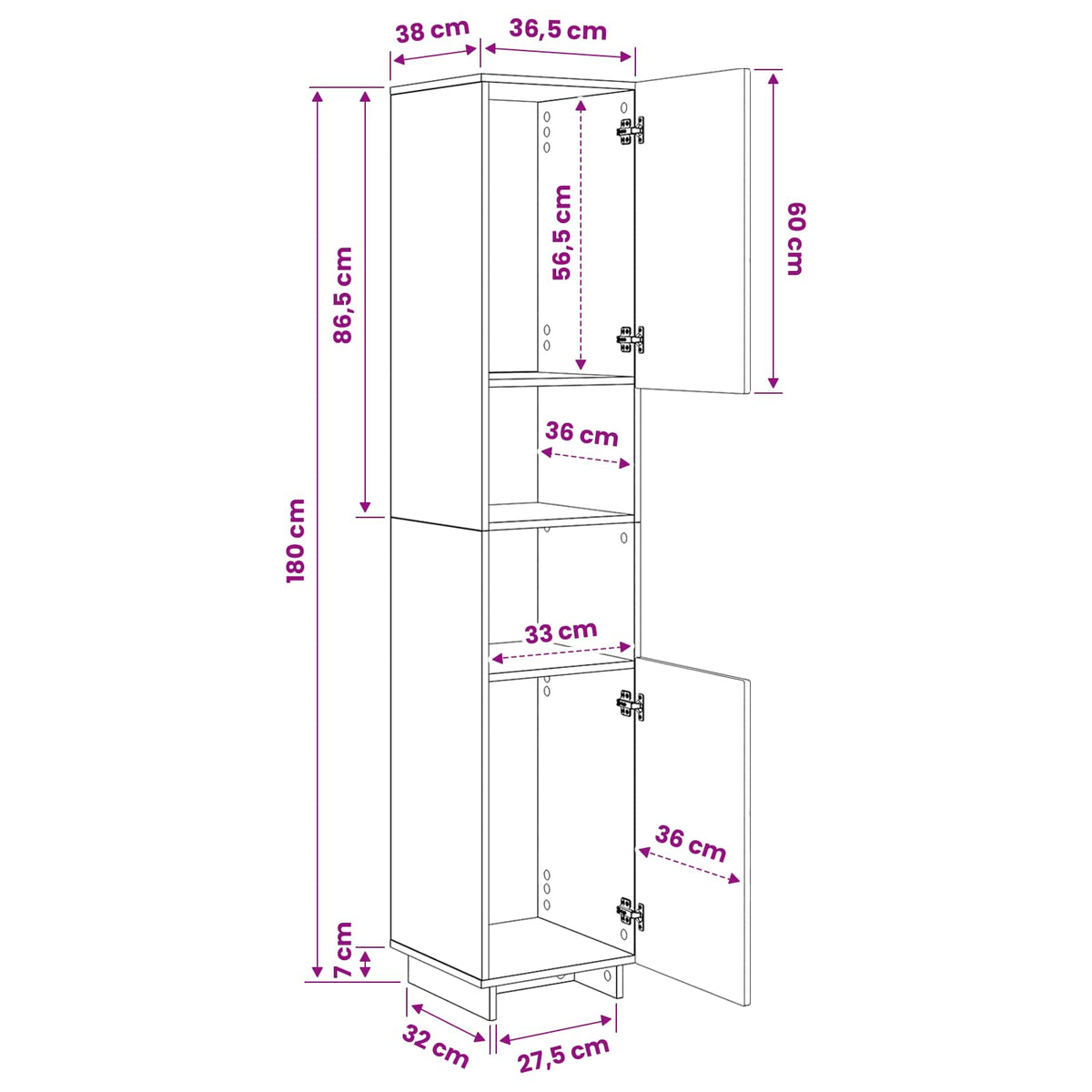 Bathroom cabinet Sonoma Oak 36.5 x 38 x 180 cm Engineered Wood