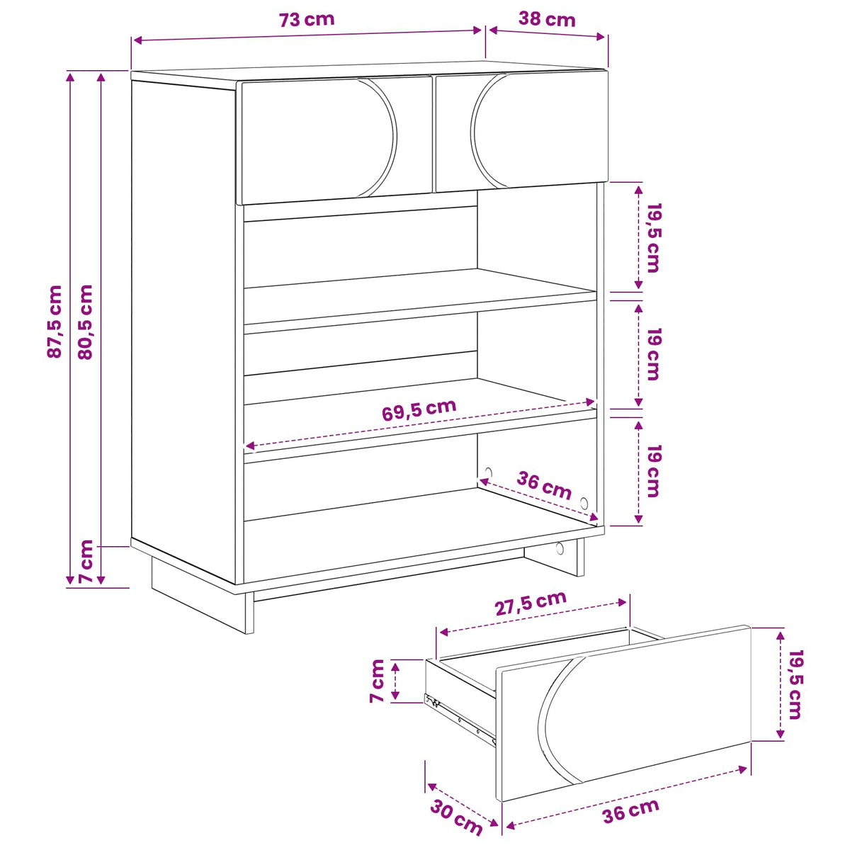 Shoe Cabinet 73 x 38 x 87.5 cm Engineered wood White