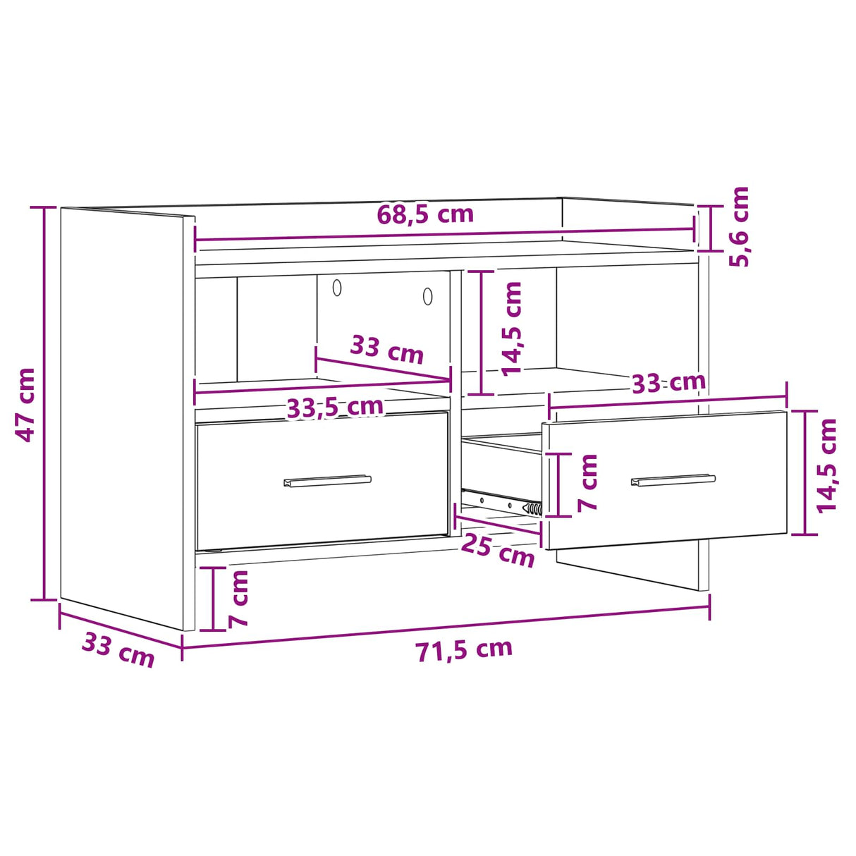 TV Cabinet 71.5 x 33 x 47 cm White Engineered Wood