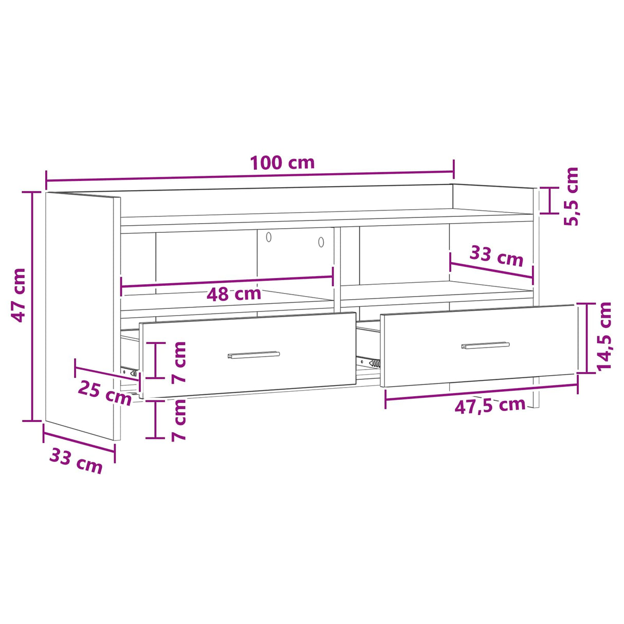 TV Cabinet 100 x 33 x 47 cm White Engineered Wood