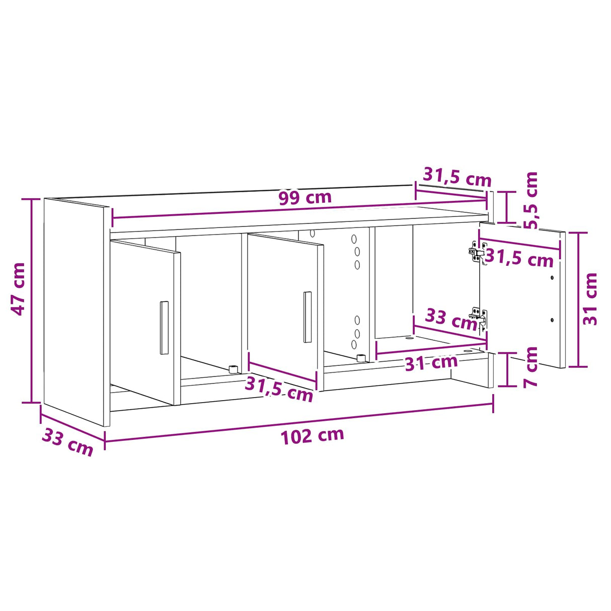 TV Cabinet 102 x 33 x 47 cm Sonoma Oak Engineered Wood
