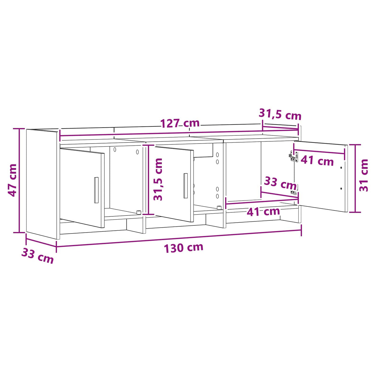 TV Cabinet 130 x 33 x 47 cm Sonoma Oak Engineered Wood