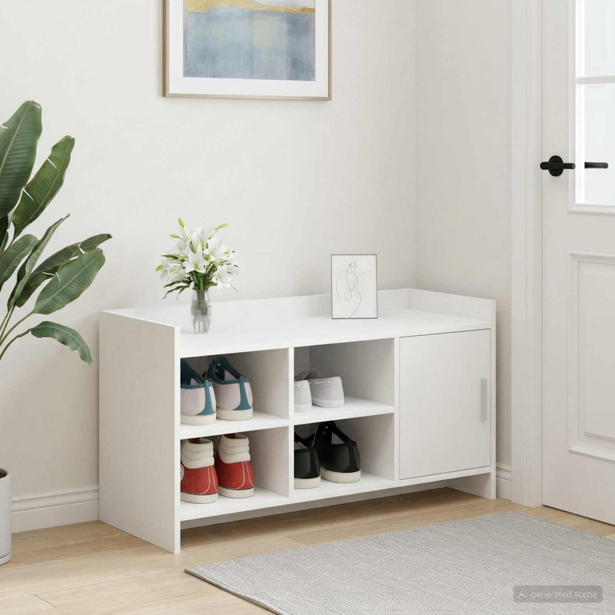 Shoe Cabinet with Door White 100 x 39.5 x 51 cm Engineered Wood
