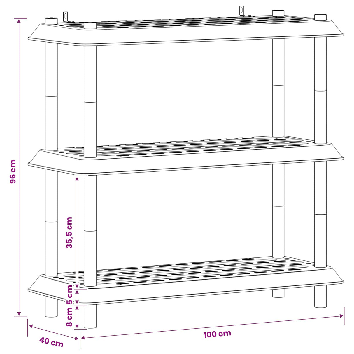 Shelving Unit 3-Tier 100 x 40 x 96 cm PP Anthracite