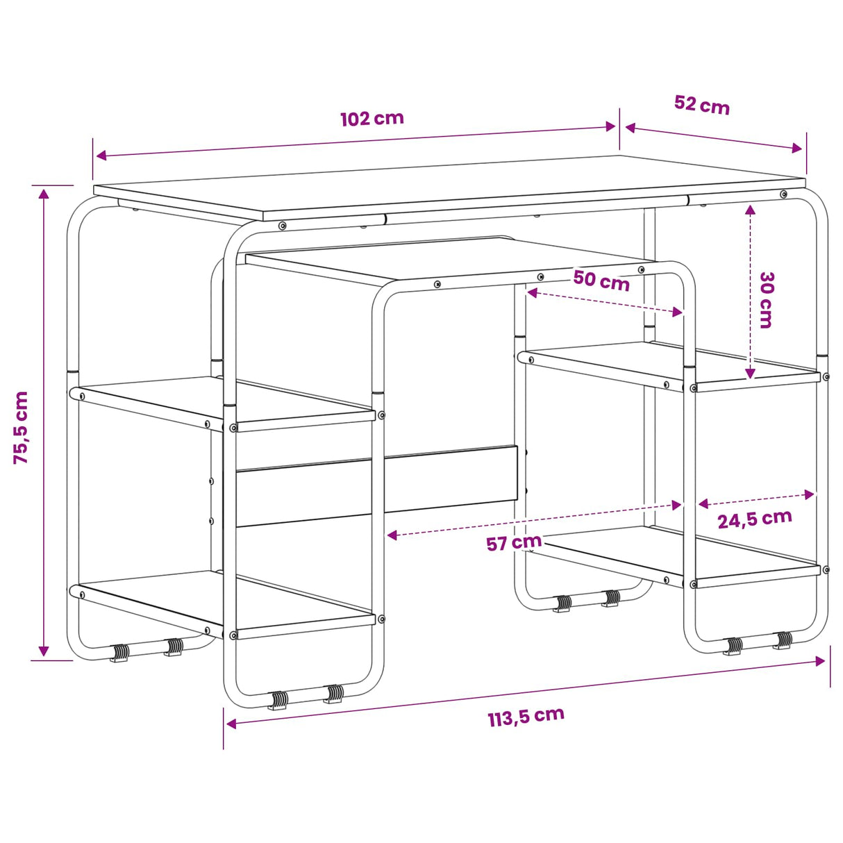 Desk with Storage Sonoma Oak 113.5 x 52 x 75.5 cm