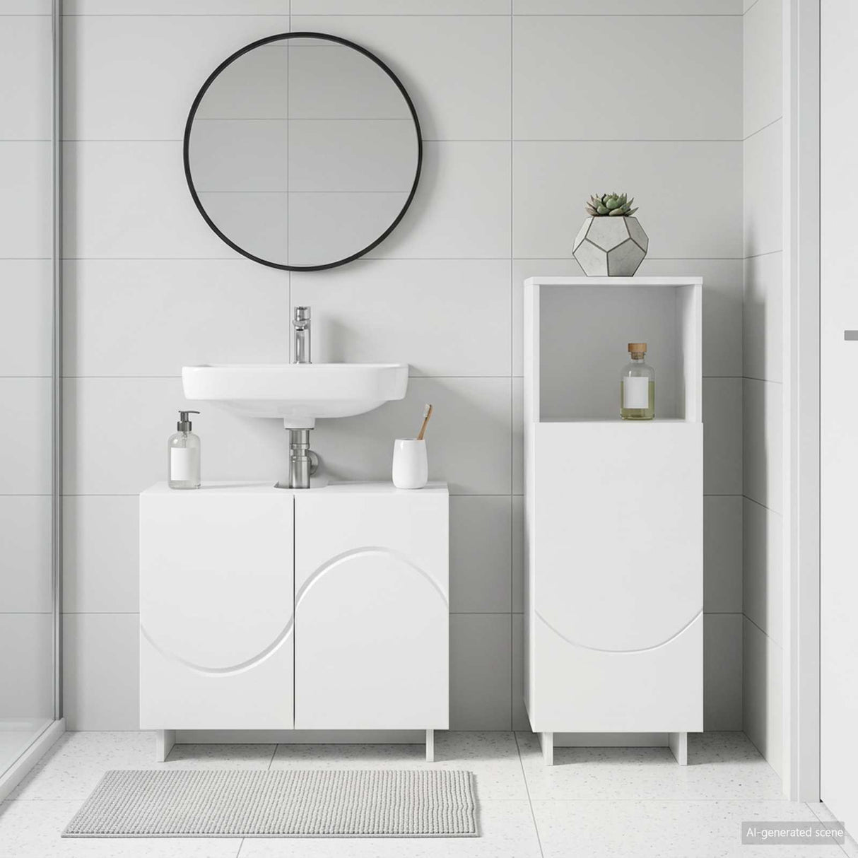 Bathroom Cabinet Set 2 pcs White Engineered Wood