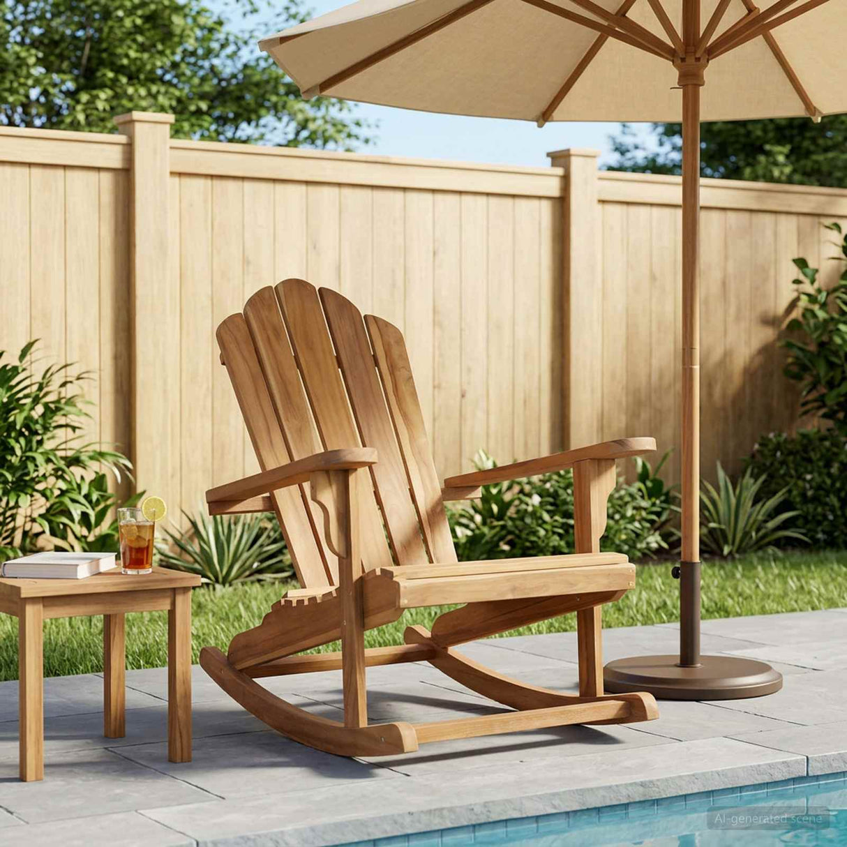 Garden Adirondack Rocking Chair Natural Solid Teak wood
