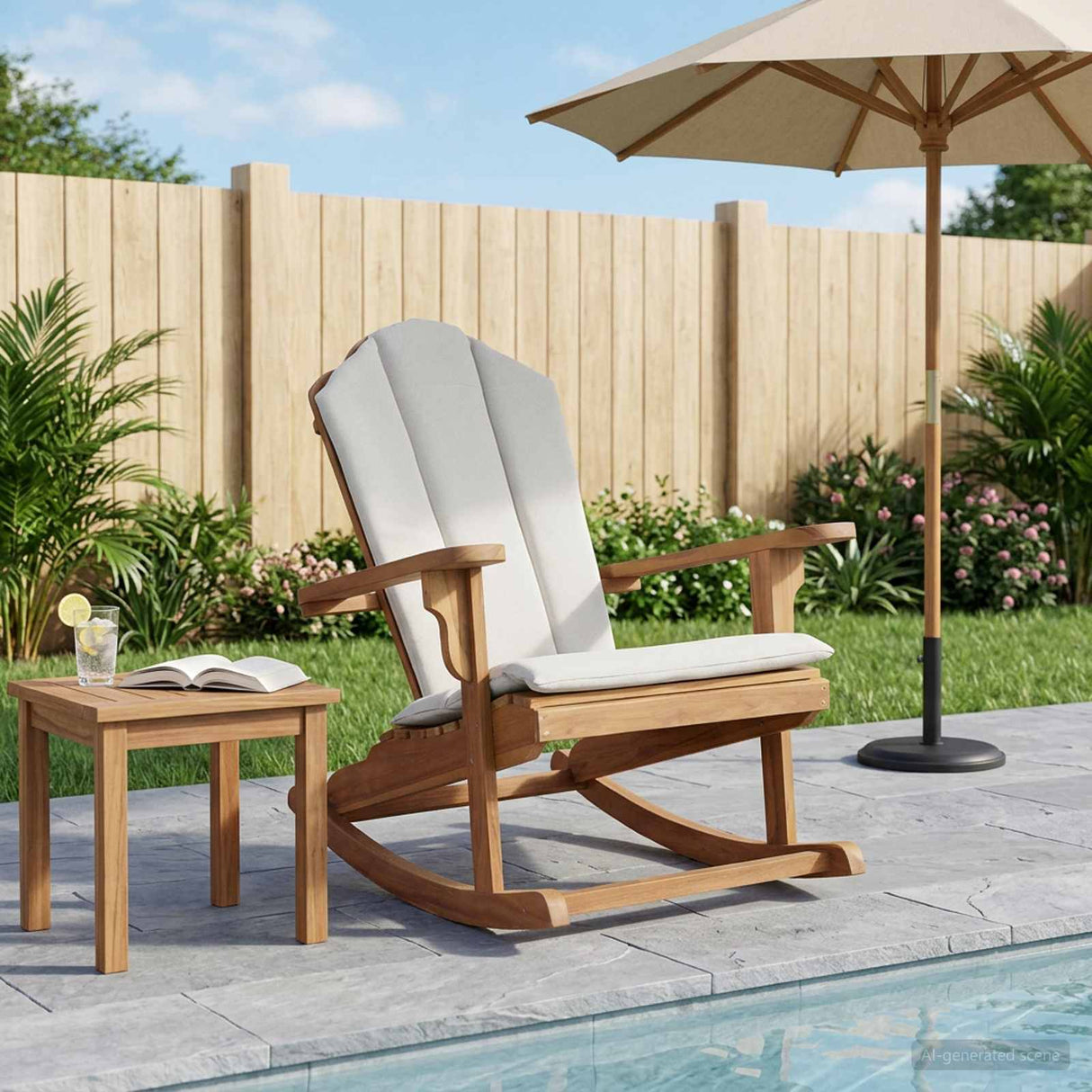 Garden Adirondack Rocking Chair Natural Solid Teak wood