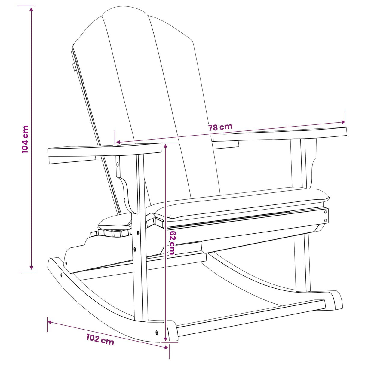Garden Adirondack Rocking Chair Natural Solid Teak wood