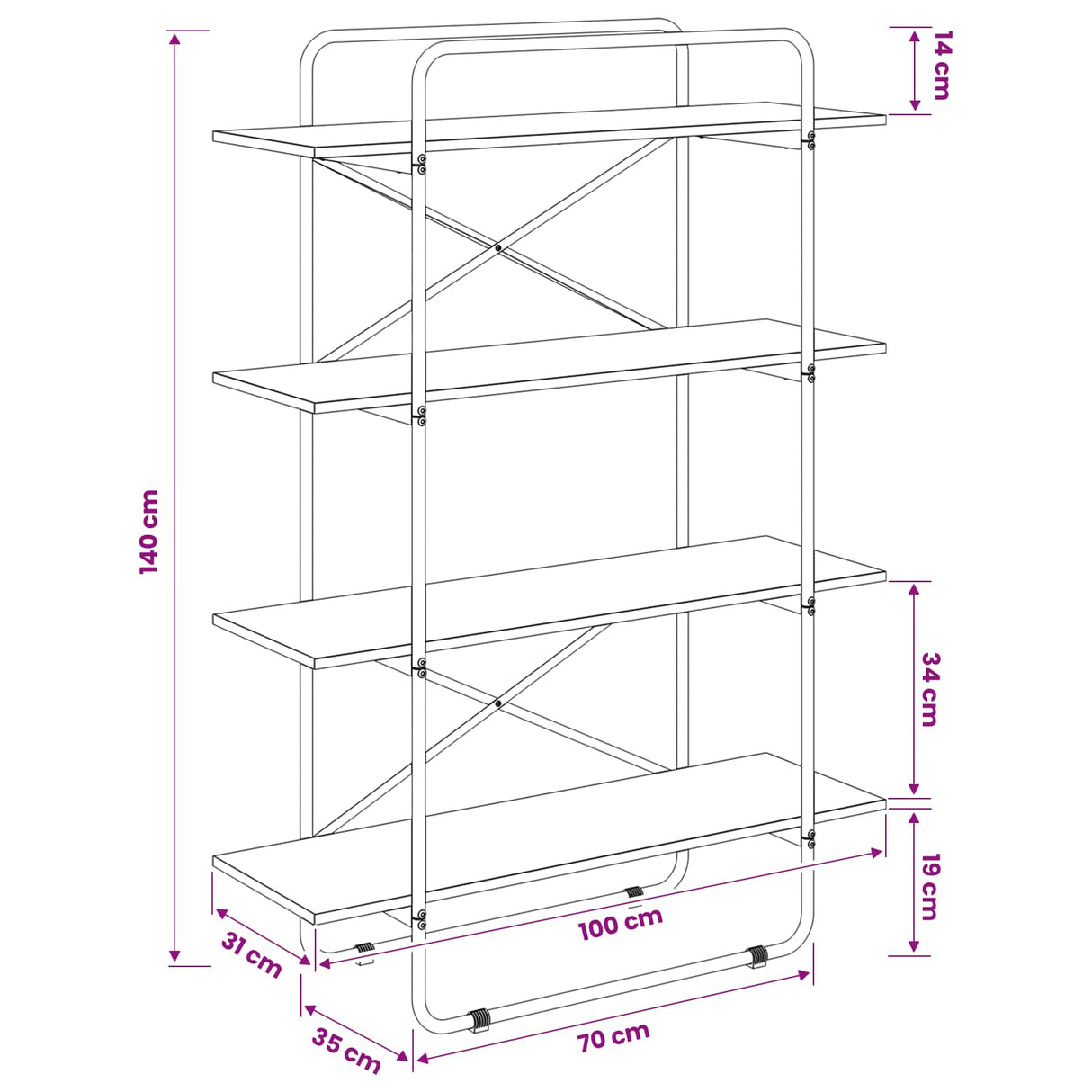 Bookshelf 4-Tier 100 x 35 x 140 cm PB Sonoma Oak