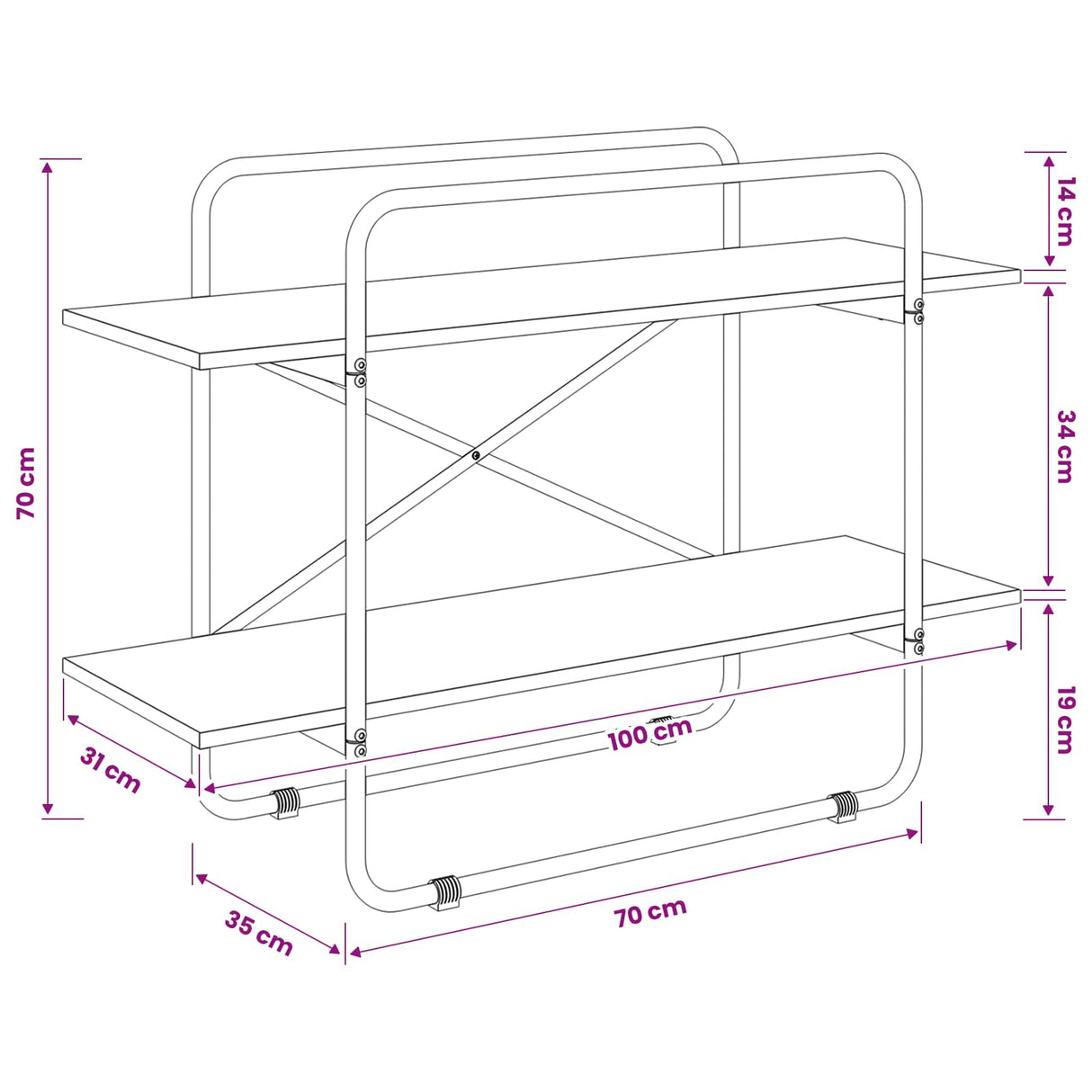 Bookshelf 2-Tier 100 x 35 x 70 cm PB Sonoma Oak