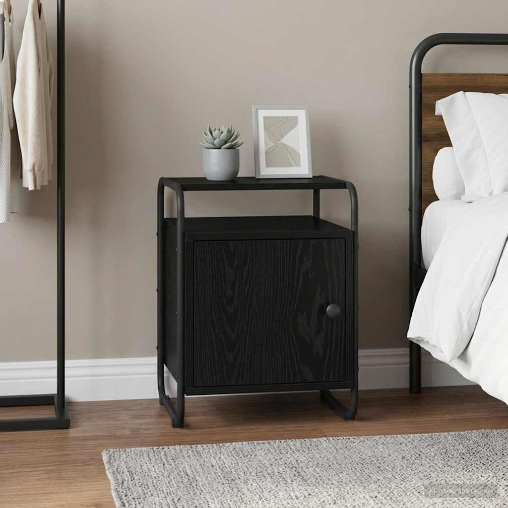 Bedside Cabinet Black Oak Engineered Wood