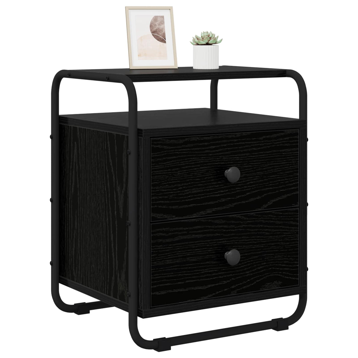 Bedside Cabinet Black Oak Engineered Wood