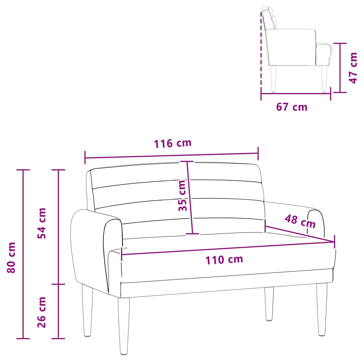 Loveseat with button tufted Dark Grey 116 x 67 x 80 cm Fabric