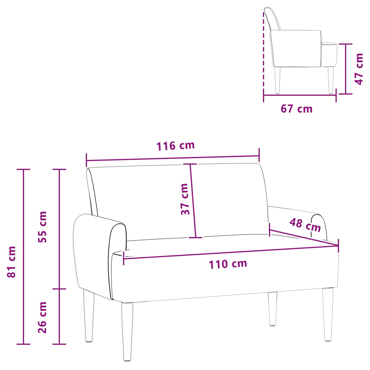 Loveseat with button tufted Dark Grey 116 x 67 x 81 cm