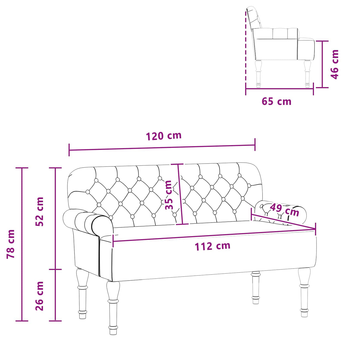 Loveseat with button tufted Brown 120 x 65 x 78 cm