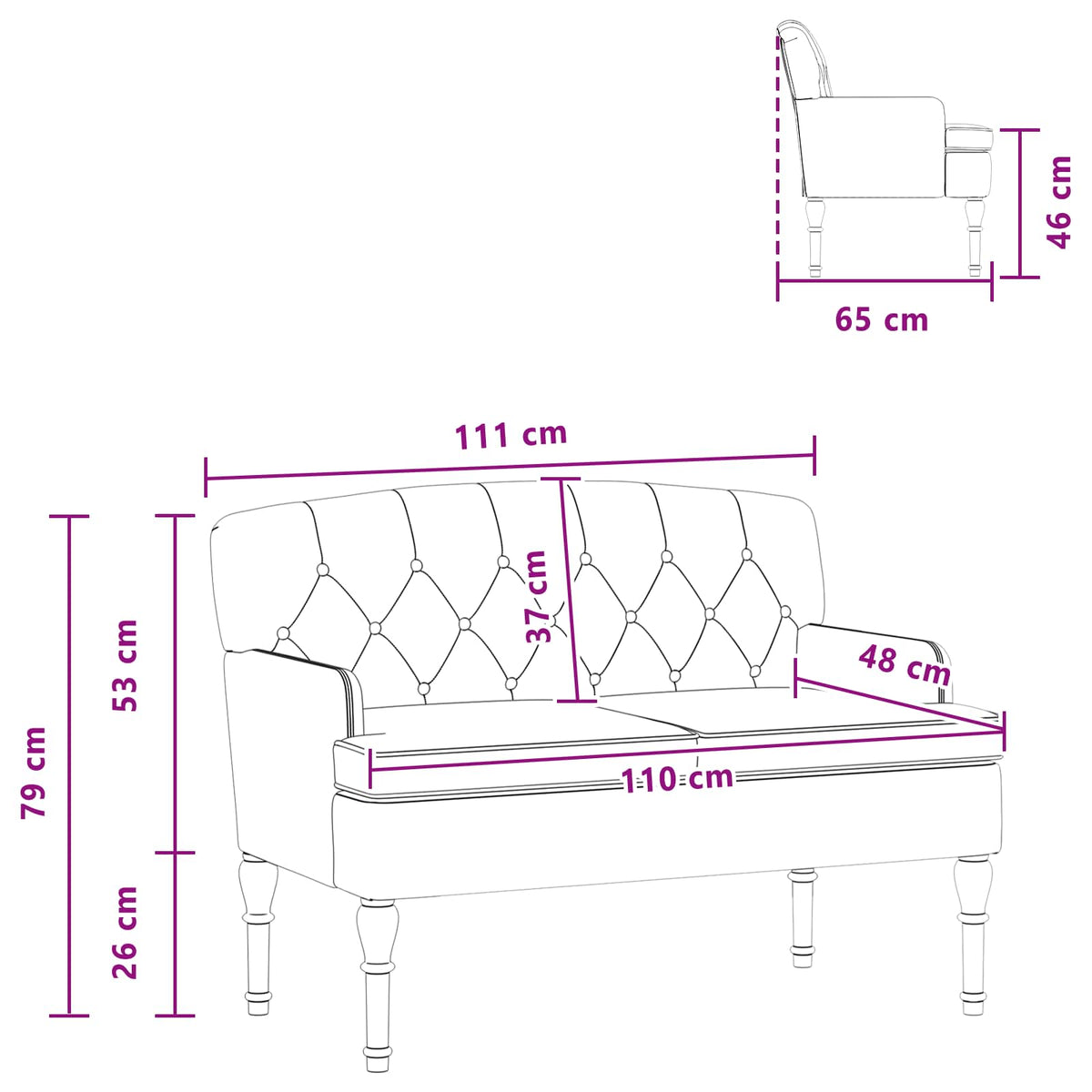 Loveseat with button tufted Dark Green 111 x 65 x 79 cm Velvet