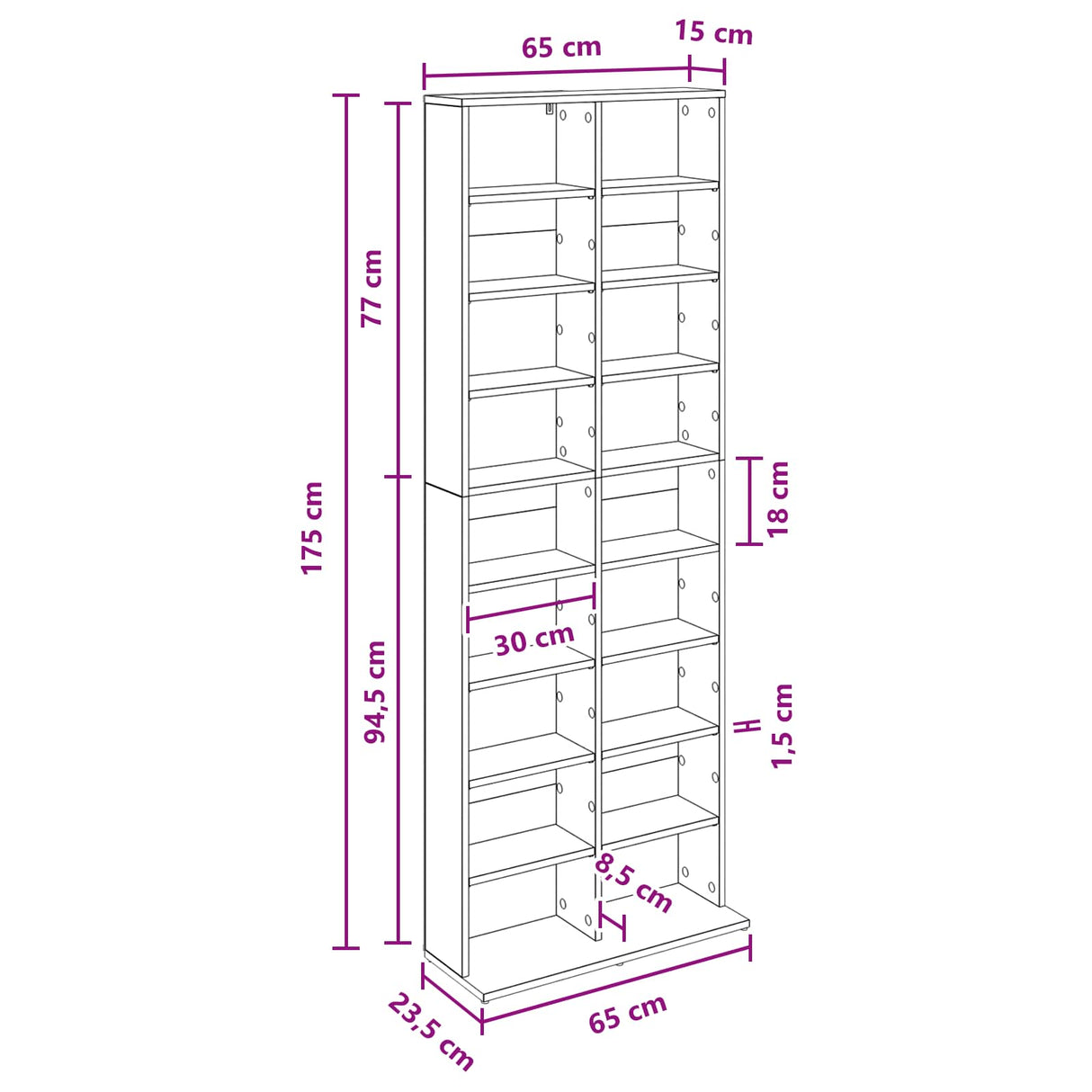 CD Cabinet White 65 x 23.5 x 175 cm Engineered Wood