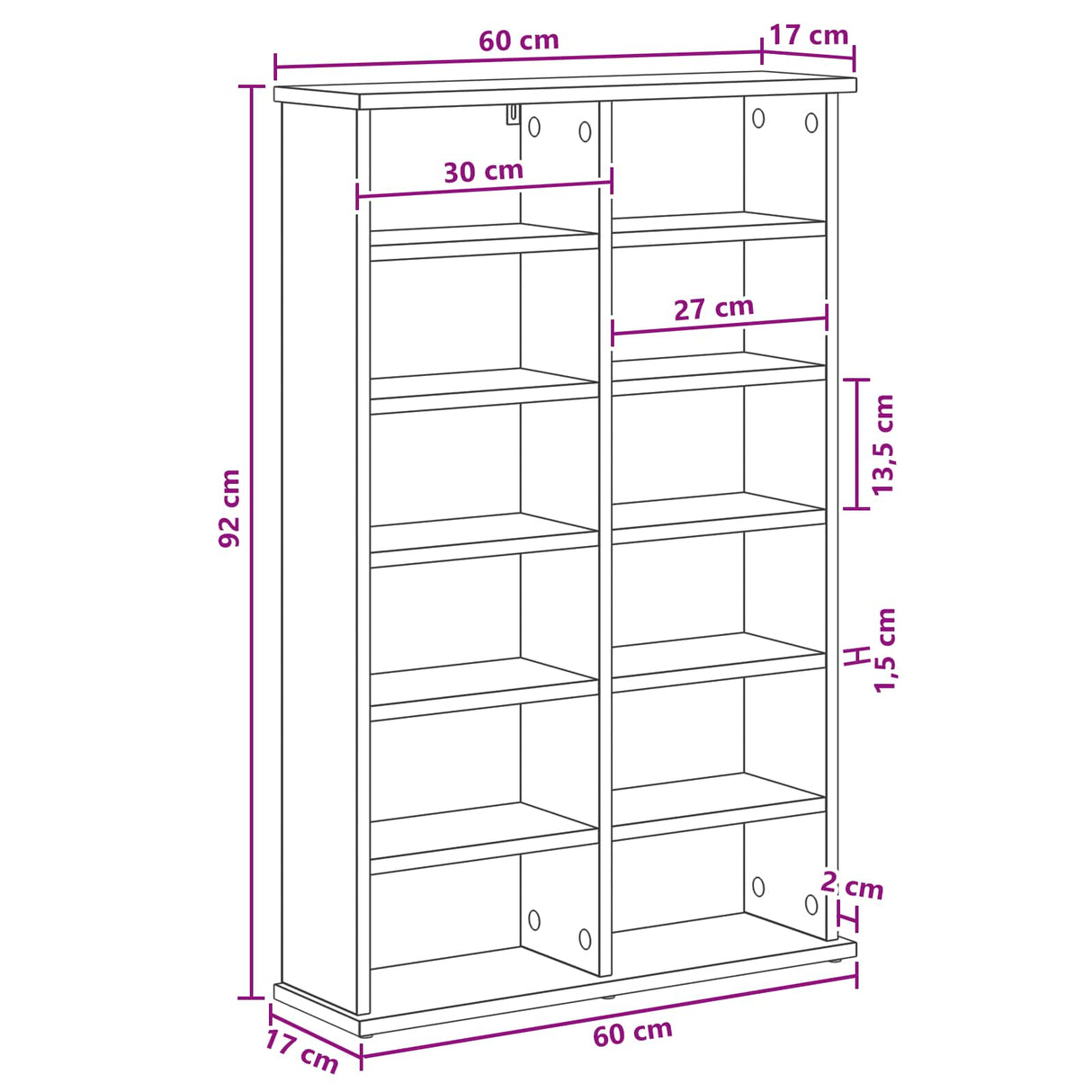 CD Cabinet White 60 x 17 x 92 cm Engineered Wood