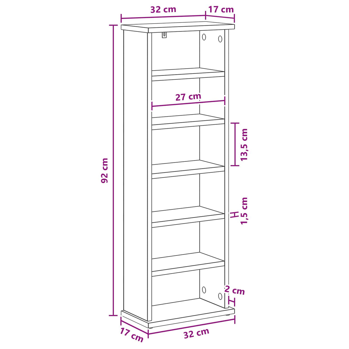 CD Cabinet White 60 x 17 x 92 cm Engineered Wood