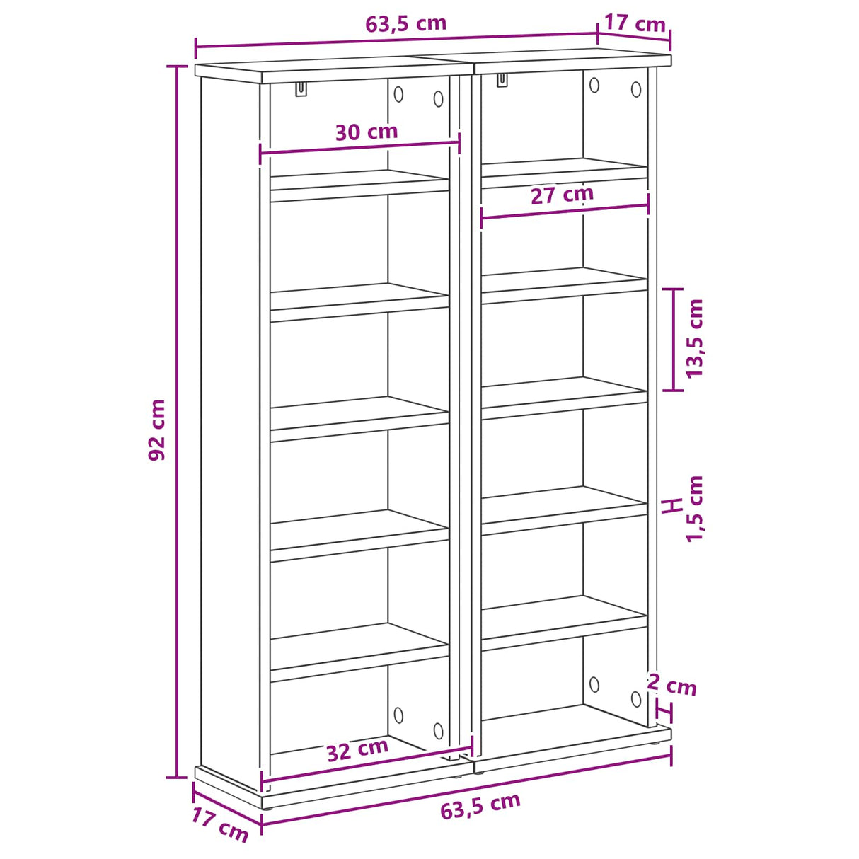 CD Cabinet 2 pcs White 60 x 17 x 92 cm Engineered Wood