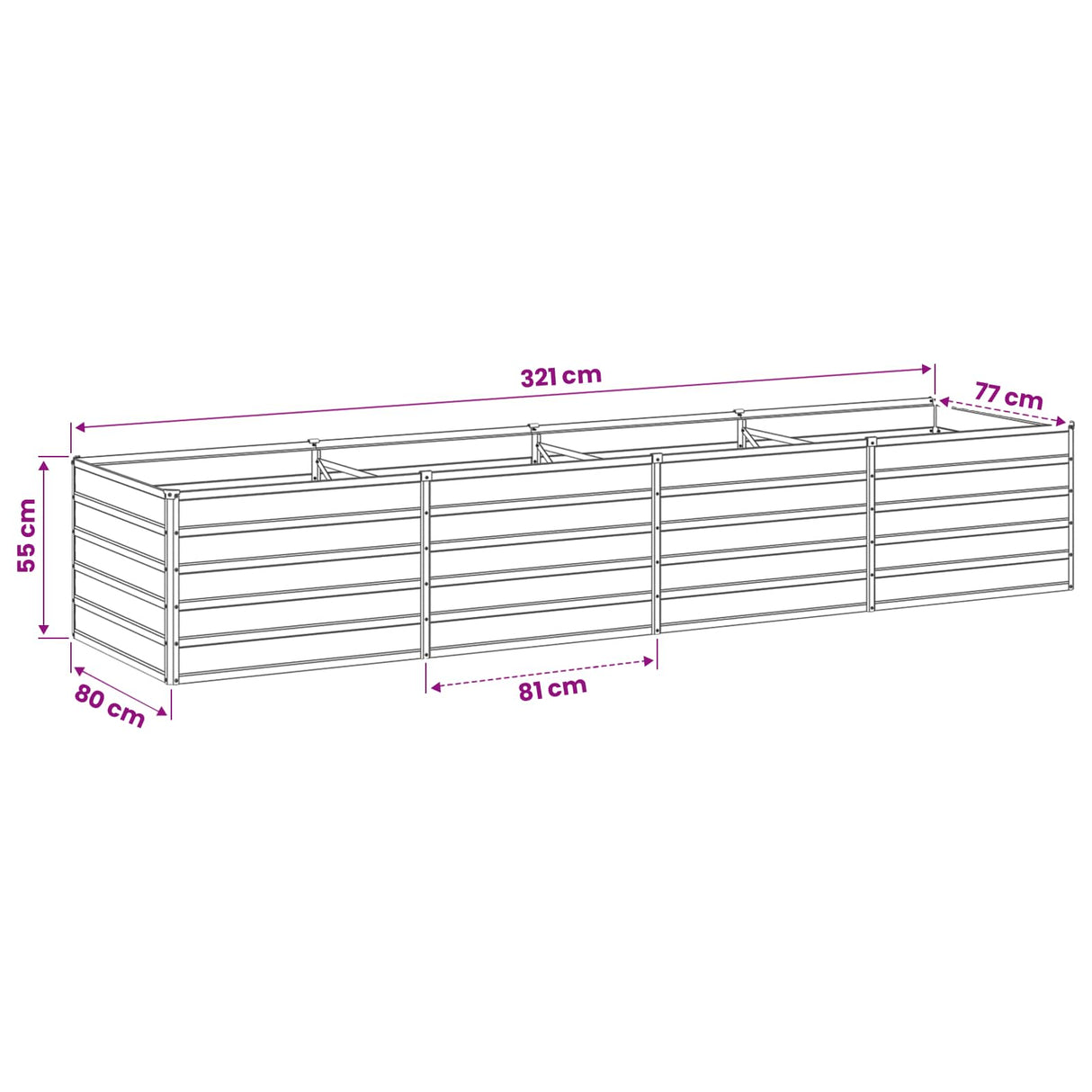 Raised Garden Bed Grey 320 x 80 x 55 cm cold-rolled steel