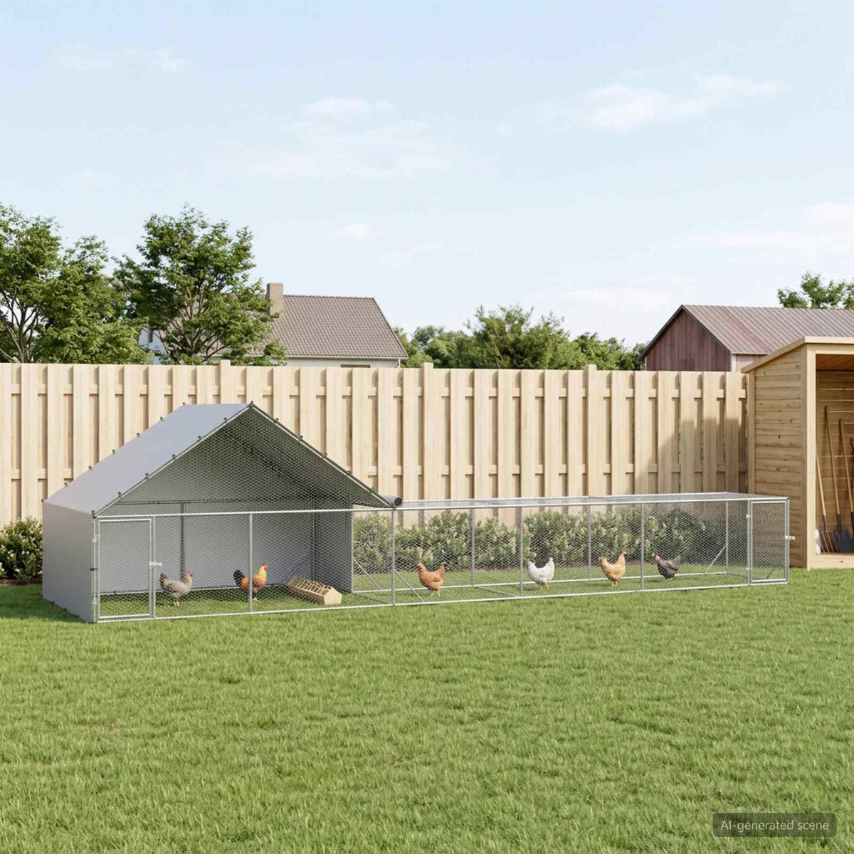 Chicken Coop with Roof and Yard 2 pcs Silver 8 x 2 x 1.9 m