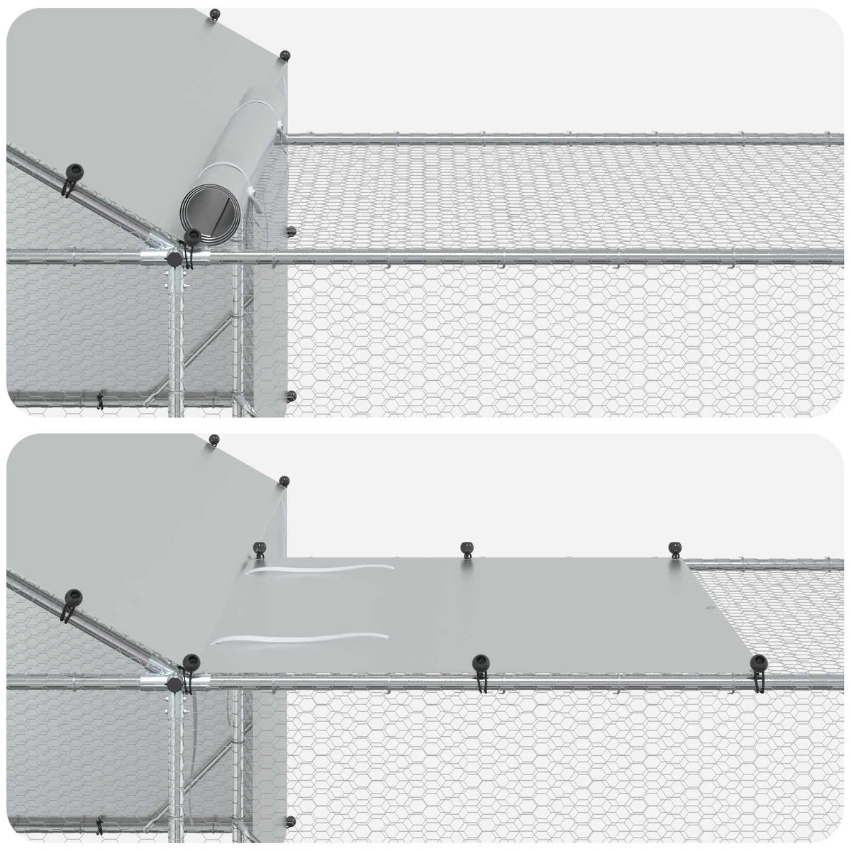 Chicken Coop with Roof and Yard 2 pcs Silver 8 x 2 x 1.9 m