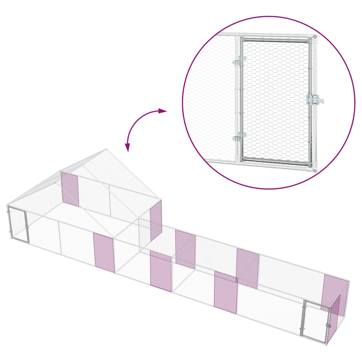 Chicken Coop with Roof and Yard 2 pcs Silver 8 x 2 x 1.9 m
