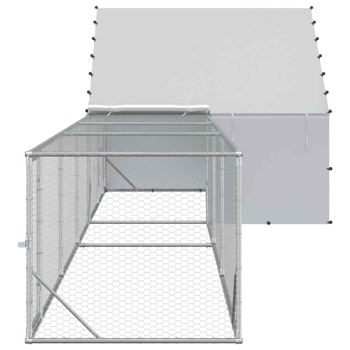 Chicken Coop with Roof and Yard 2 pcs Silver 8 x 2 x 1.9 m