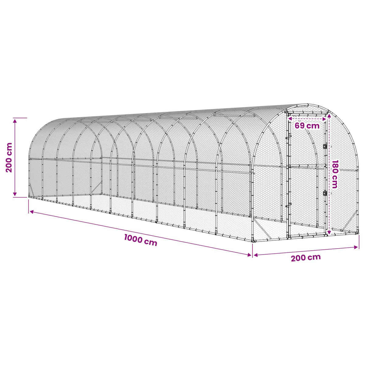 Chicken Coop Silver 1000 x 200 x 200 cm Galvanised Steel