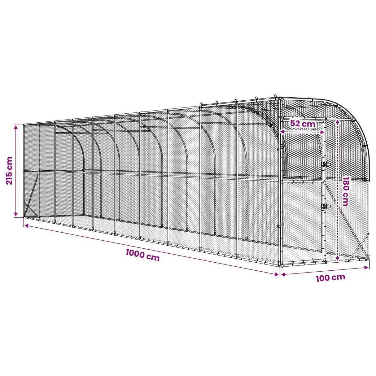 Against Wall Chicken Coop Silver 1000 x 100 x 215 cm