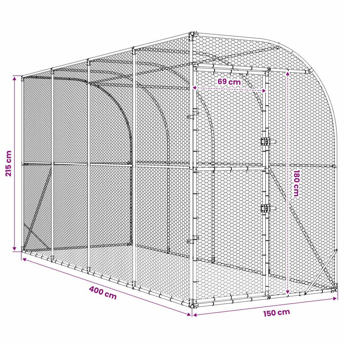 Against Wall Chicken Coop Silver 600 x 150 x 215 cm