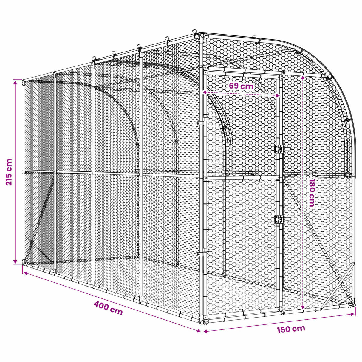 Against Wall Chicken Coop Silver 400 x 150 x 215 cm