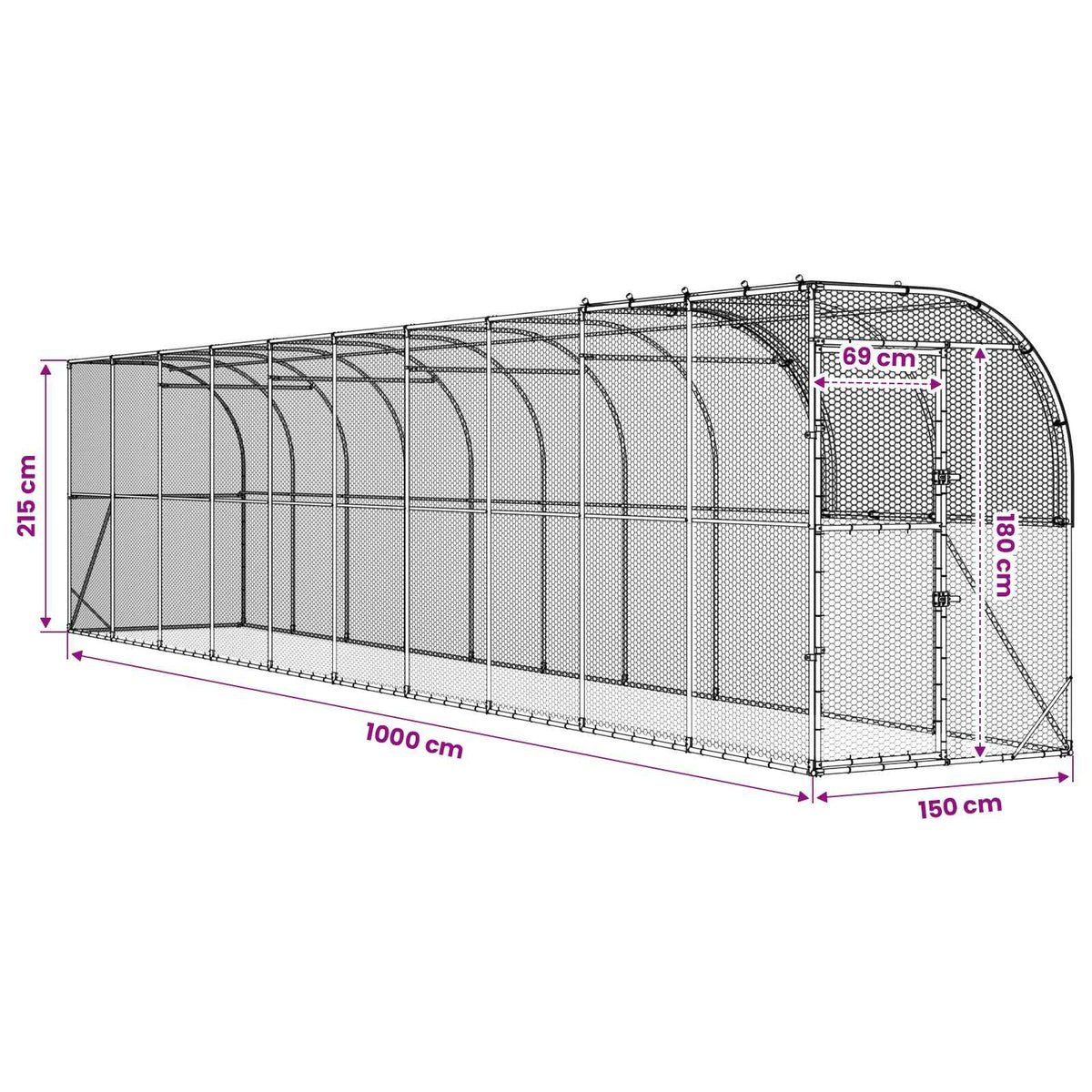 Against Wall Chicken Coop Silver 1000 x 150 x 215 cm