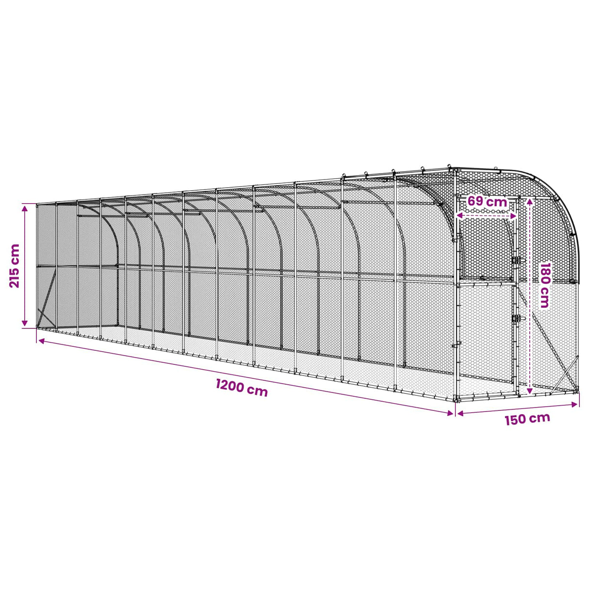 Against Wall Chicken Coop Silver 1200 x 150 x 215 cm