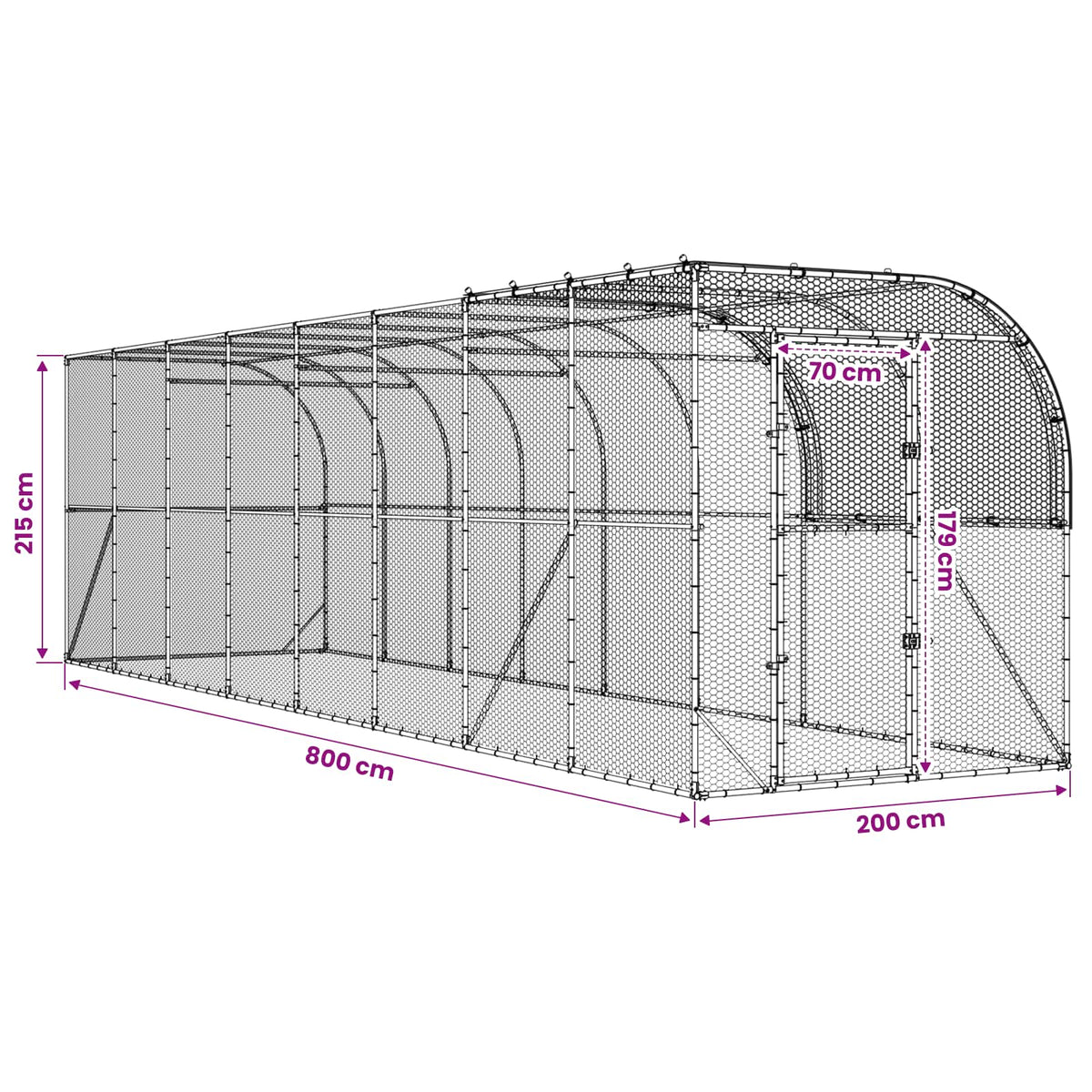Against Wall Chicken Coop Silver 800 x 200 x 215 cm
