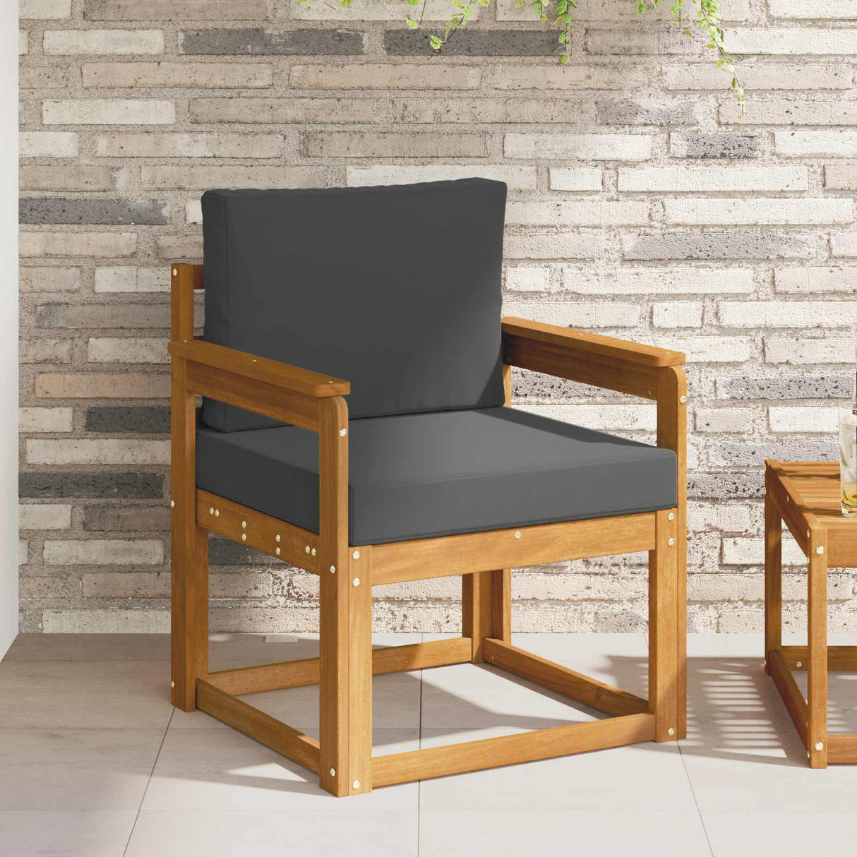 Outdoor Sofa Solid Acacia Wood and Polyester Natural