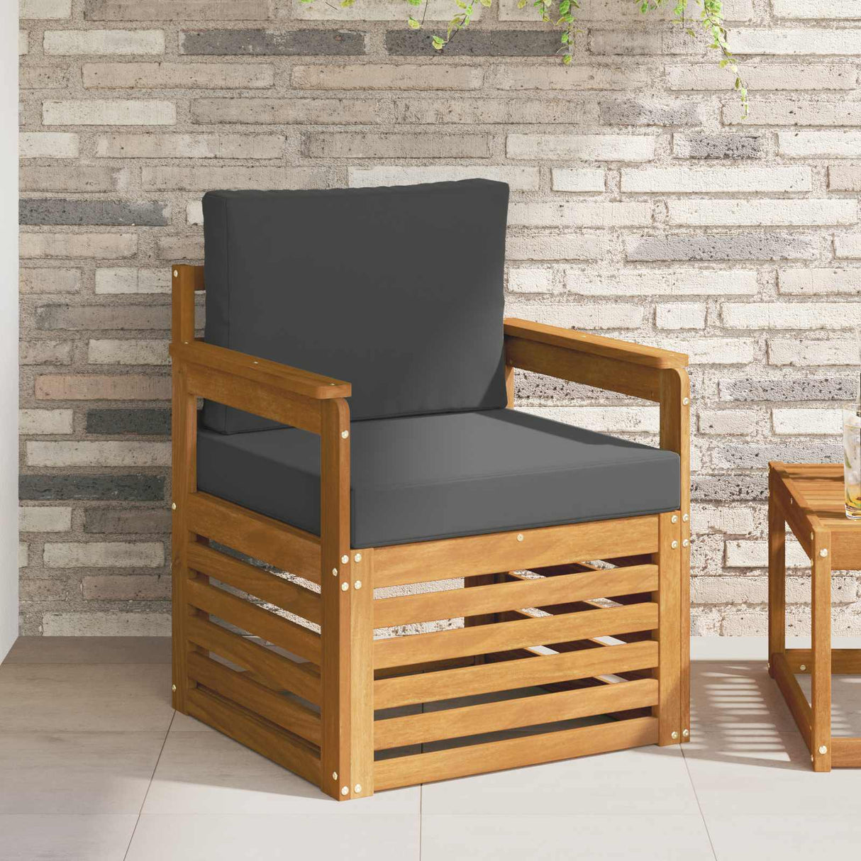 Outdoor Sofa Solid Acacia Wood and Polyester Natural