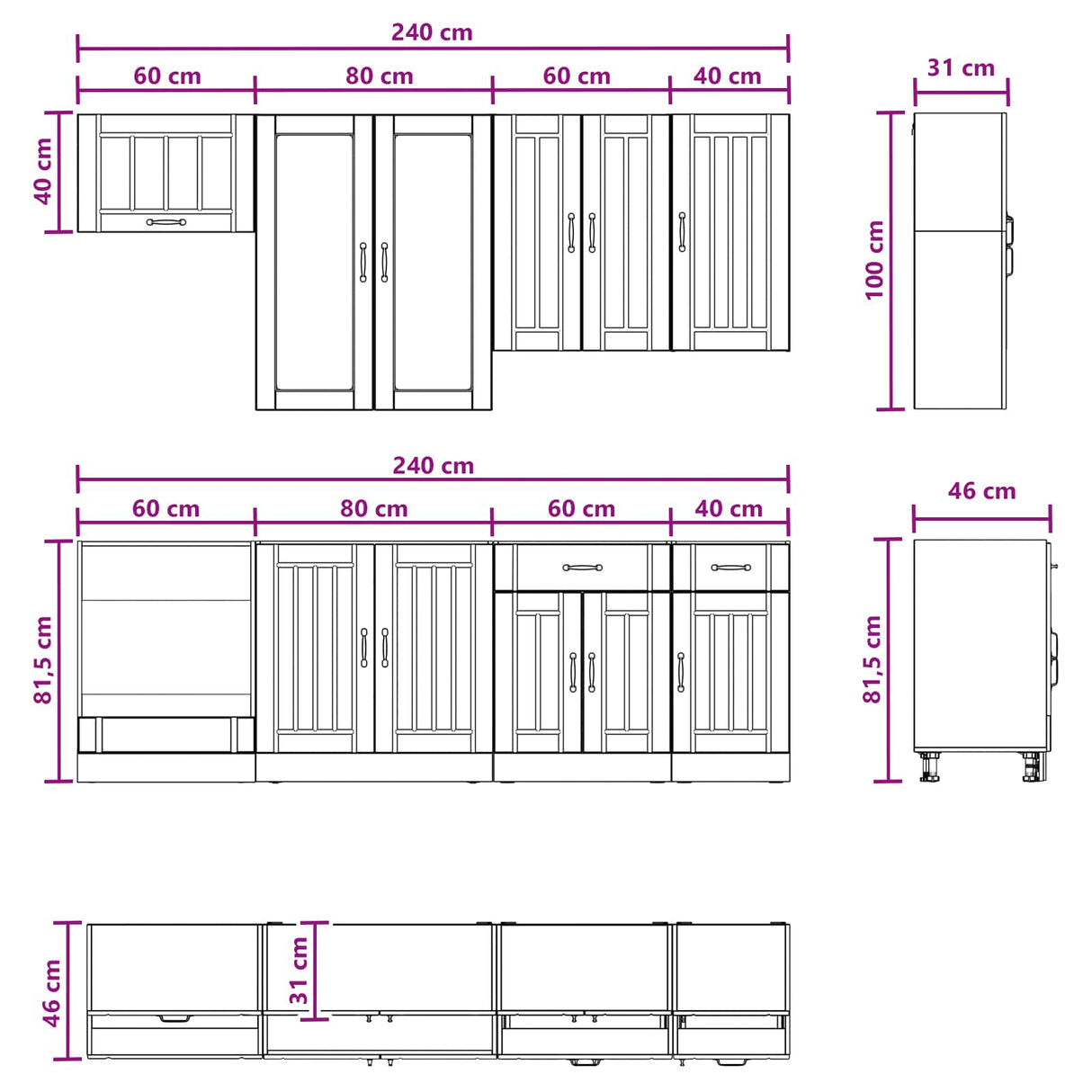 Kitchen Unit LUCCA 8 pcs White Engineered Wood