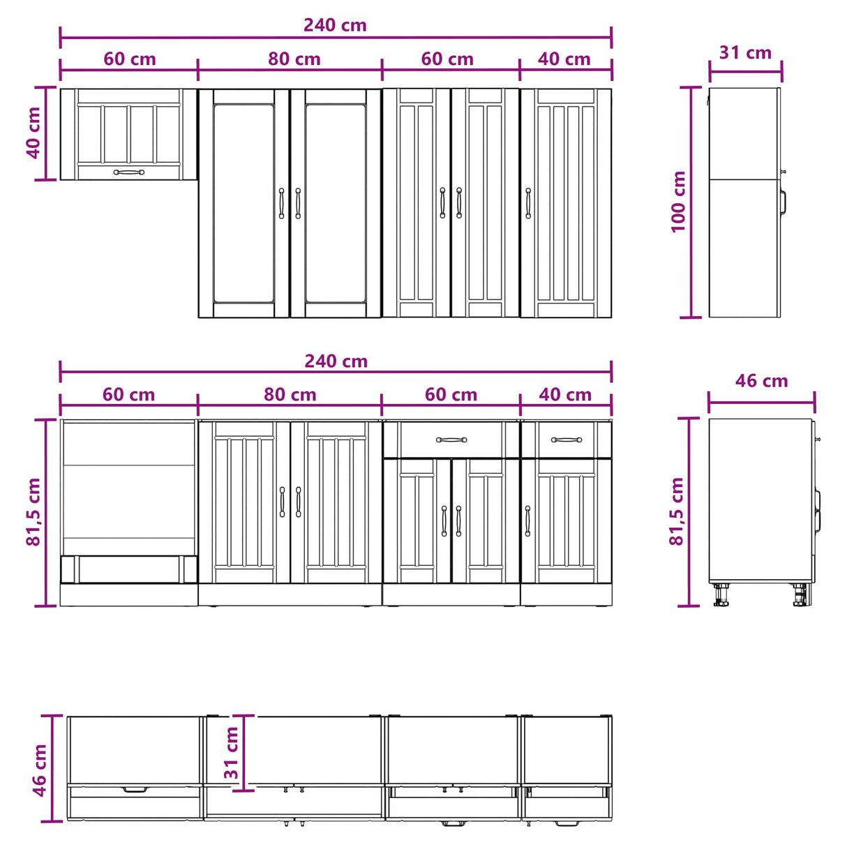 Kitchen Unit LUCCA 8 pcs Black Engineered Wood