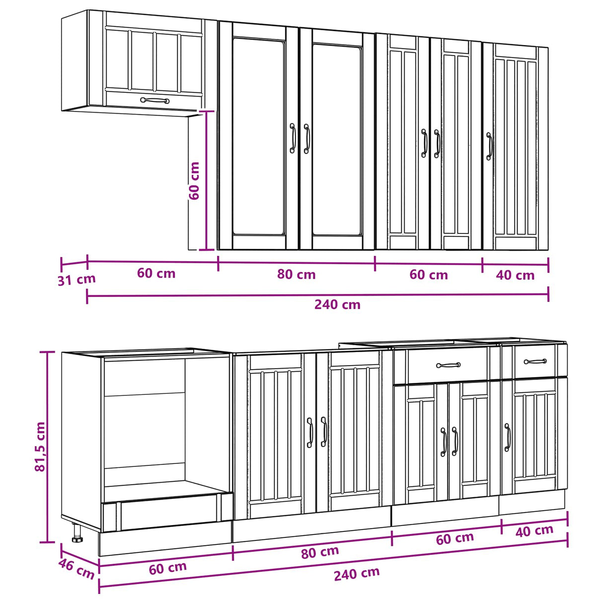 Kitchen Unit LUCCA 8 pcs Black Engineered Wood