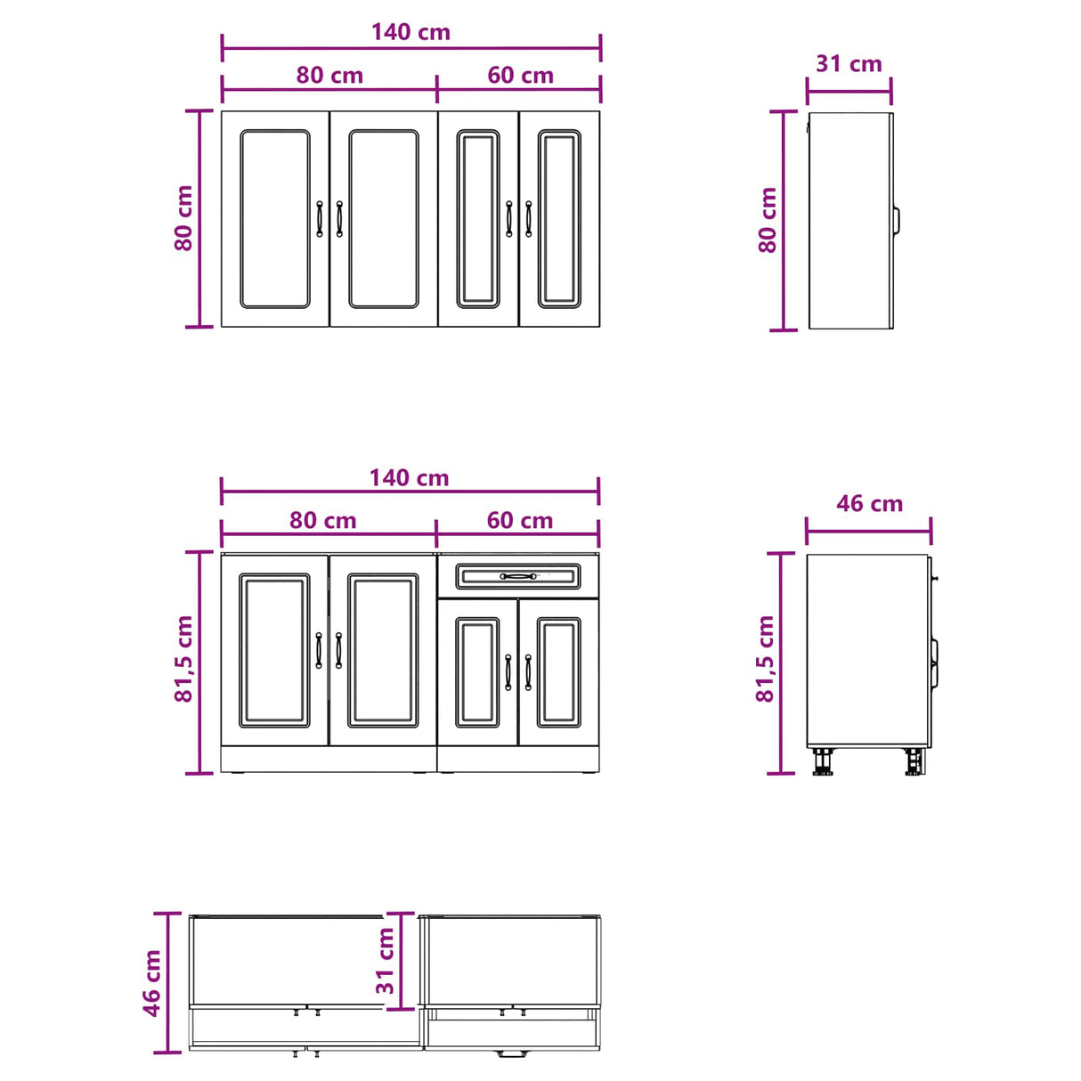 Kitchen Unit KALMAR 4 pcs High Gloss White Engineered Wood