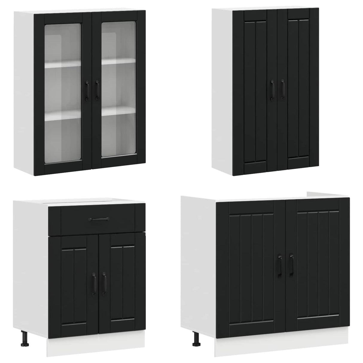 Kitchen Unit LUCCA 4 pcs Black Engineered Wood