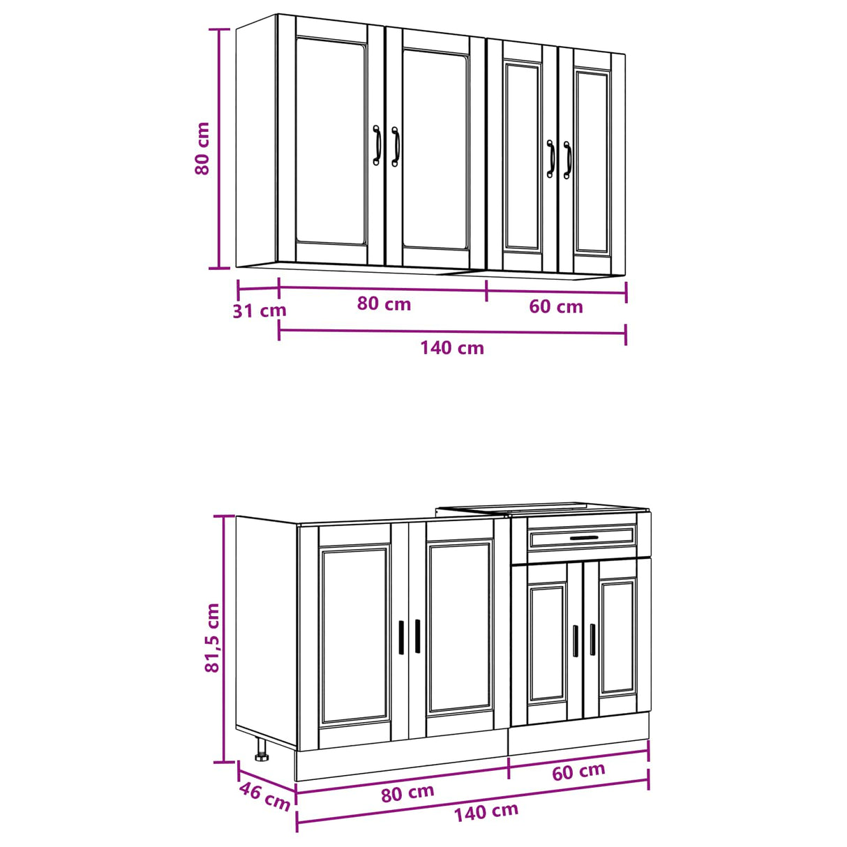 Kitchen Unit PORTO 4 pcs White Engineered Wood