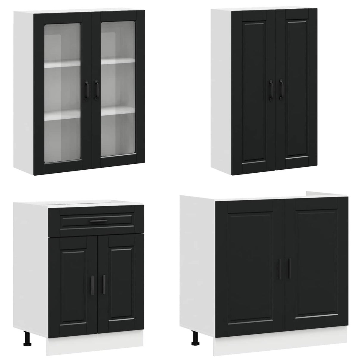 Kitchen Unit PORTO 4 pcs Black Engineered Wood