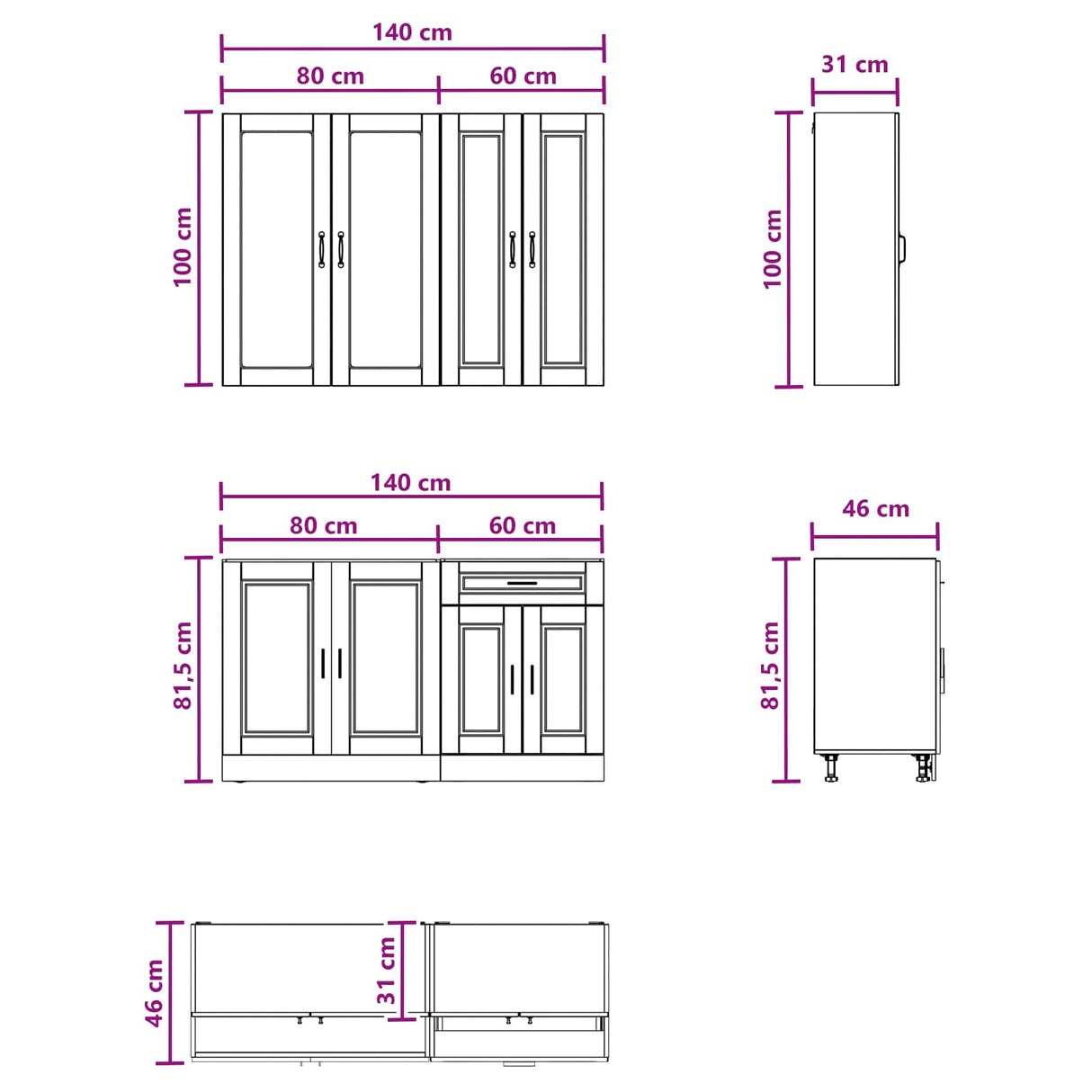 Kitchen Unit PORTO 4 pcs Black Engineered Wood