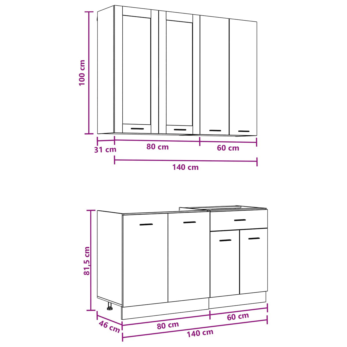 Kitchen Unit LYON 4 pcs Black Oak Engineered Wood