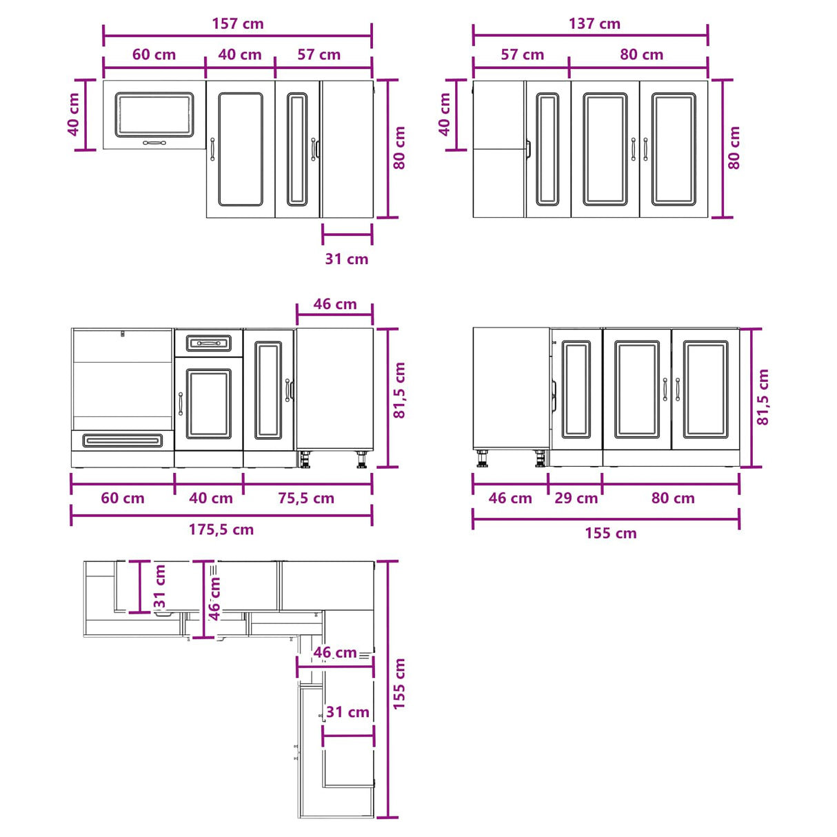 Kitchen Unit KALMAR 8 pcs Black Engineered Wood