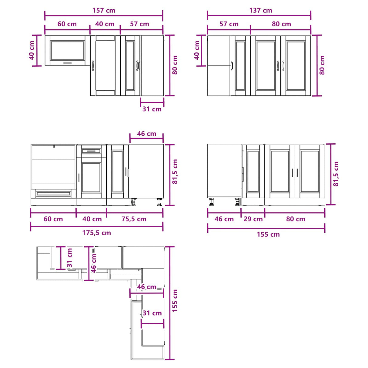 Kitchen Unit PORTO 8 pcs High Gloss White Engineered Wood